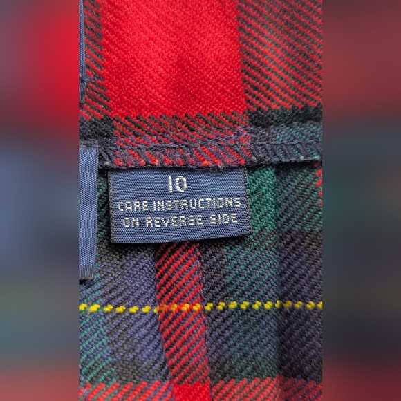 Allen Solly Wool Kilt Size 10 Red Green Tartan Plaid Adjust Waist Women's - Picture 3 of 13